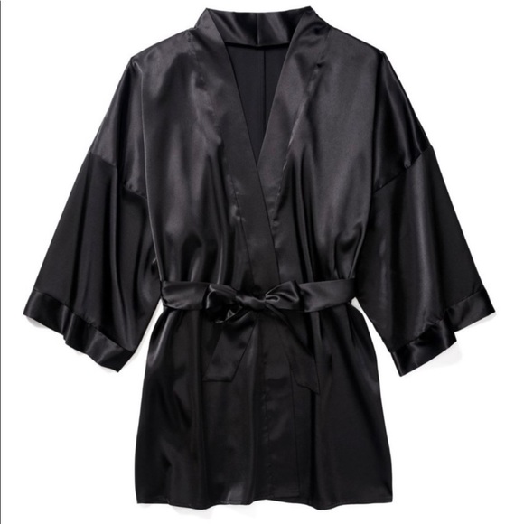 Adore Me Women’s Black Satin Belt Robe Nighty Throw-on Coverup Kink Cosplay - Picture 3 of 14